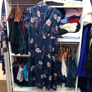 Maggy London 14 Navy Lavender & Pink Print Dress